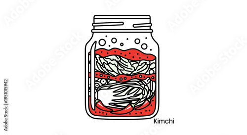 Fermented Cabbage Kimchi in a Mason Jar, Korean Food, Healthy Probiotic Meal