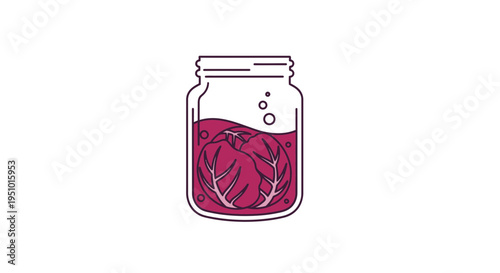 Fermented Red Cabbage in Jar, Healthy Probiotic Food, Homemade Pickled Vegetables