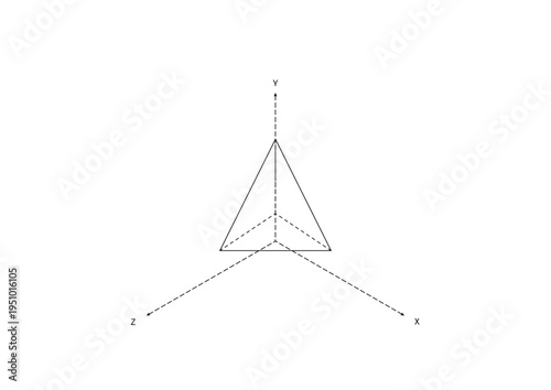 Grid 3D Wireframe Pyramid Coordinate System Axis Line Art Element. Technical Isolated Style Illustration