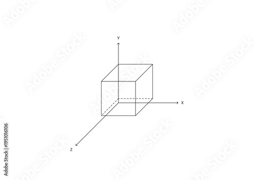 Grid 3D Wireframe Cube Coordinate System Axis Line Art Element. Technical Isolated Style Illustration