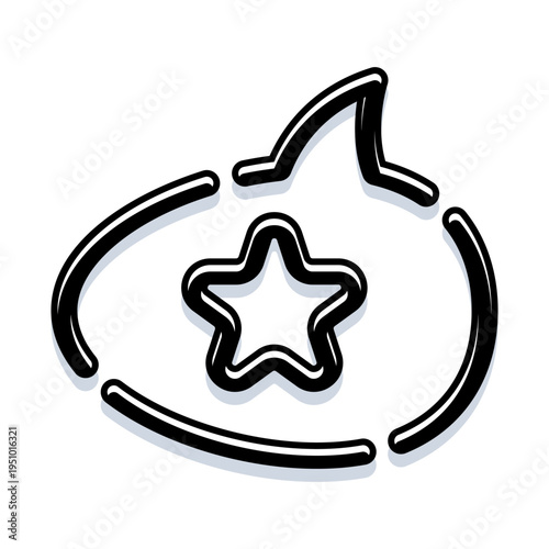 Black outline icon illustrating a star inside a shape resembling a shark fin and waves, symbolizing a top rated marine animal or a leading review in the nautical domain