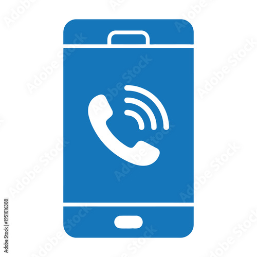 Mobile phone with signal icon on screen blue and white color scheme communication symbol