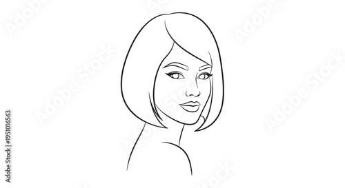 Elegant Woman Portrait, Bob Hairstyle, Minimalist Line Art, Beauty and Style