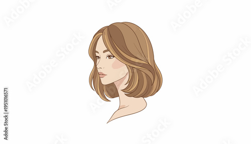 Elegant Woman Portrait, Bob Hairstyle, Side Profile, Soft Colors, Minimalist Illustration