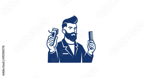 Barber holding clippers and comb, retro style illustration