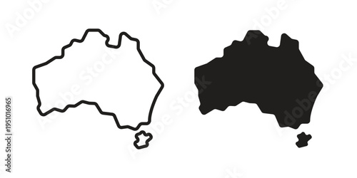 Australia map icon pack flat vector in outline