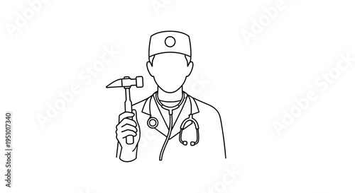 Doctor Holding Reflex Hammer, Medical Professional with Stethoscope and Cap