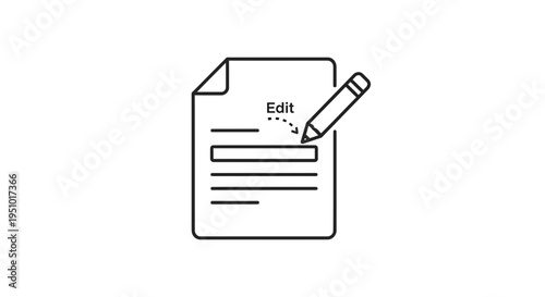 Document Editing Icon: Pencil Writing on Paper with 'Edit' Text