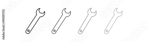 Wrench Repair tool icon set. Spanner Wrench Icon Minimal Outline, Thin line Tool Symbol Editable Vector. isolated on white background.