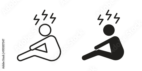 Anxiety or stress icon pack flat vector in outline