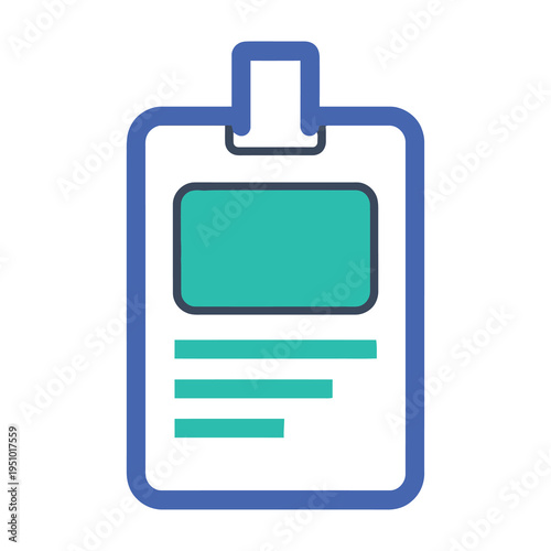 Blue badge icon with green details on white background for identification purposes