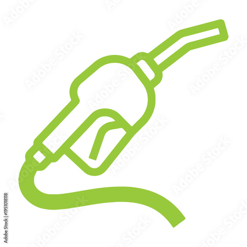 Neon green fuel pump nozzle icon on white background symbolizing energy and refueling