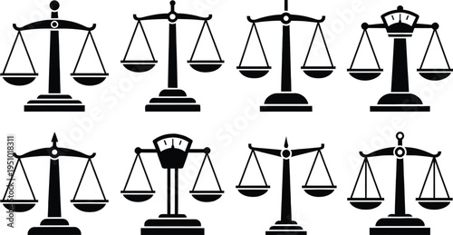 Set of 8 balance scales icons vector