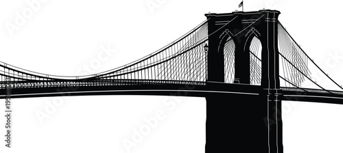 Brooklyn Bridge Silhouette Illustration Famous New York City Suspension Bridge Landmark Architecture Skyline Element Isolated Black Vector Design