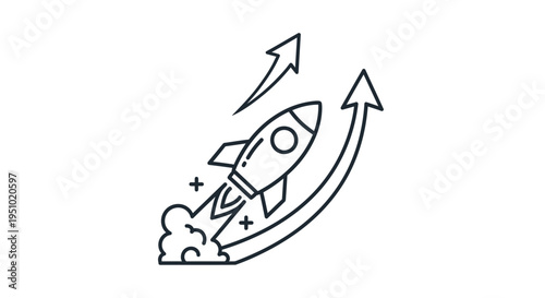 Rocket Launching Upwards with Growth Arrows, Startup Business Growth Concept