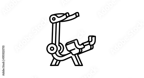 Rowing Machine Icon, Fitness Equipment, Exercise Machine, Vector Illustration, Black and White