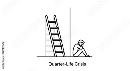 Sad Person Sitting Under Ladder, Quarter-Life Crisis Concept