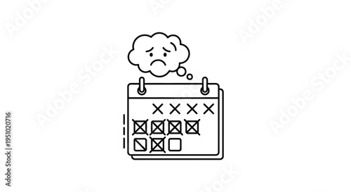 Sad Calendar Icon with Crossed Out Days and Thought Bubble