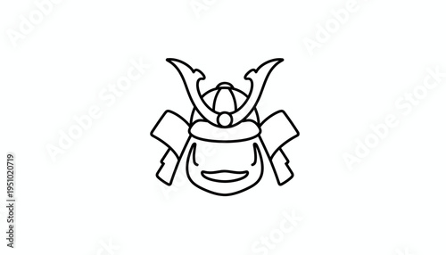 Samurai Helmet Icon, Japanese Warrior Armor, Traditional Bushido Symbol, Vector Art