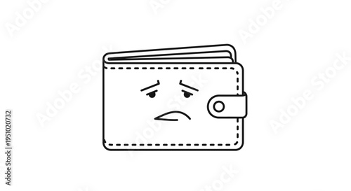 Sad Wallet Icon with Face - Financial Trouble, Debt, Broke Concept