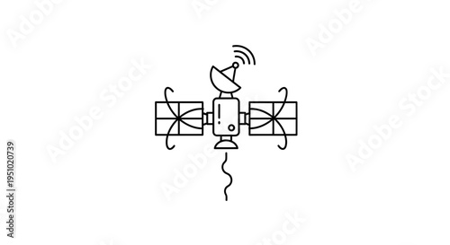 Satellite Icon with Solar Panels and Antenna, Space Technology and Communication Concept