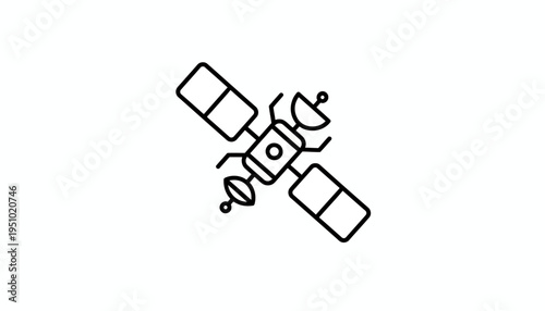 Satellite icon, space technology, communication, orbit, digital, network, astronomy, science, vector illustration