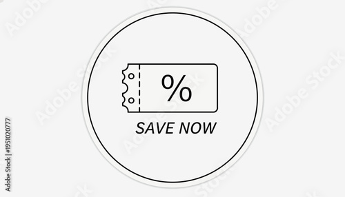 Save Now Discount Coupon Icon with Percentage Symbol and Text