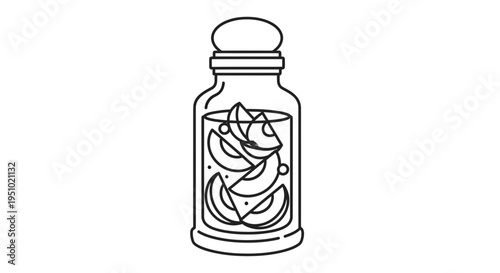 Pickled Peach Slices in a Jar, Preserved Fruit, Homemade Food Illustration