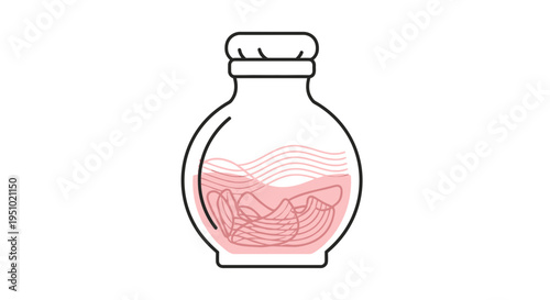 Pink Liquid in Jar with Sliced Fruit or Vegetables, Minimalist Illustration