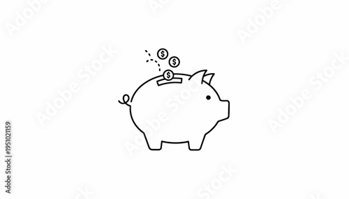 Piggy bank with falling coins, saving money concept, financial growth, investment, budget, economy