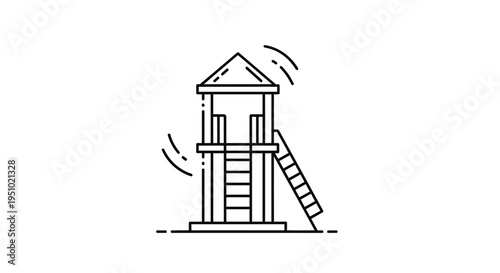 Playground tower with ladder, simple line art icon, isolated on white background.