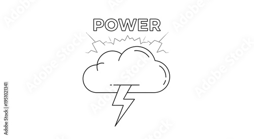 Power Symbol: Lightning Bolt Emerging from a Storm Cloud with Jagged Energy Rays