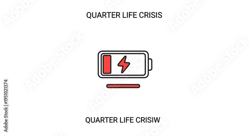 Quarter Life Crisis Battery Low Symbol - Burnout and Stress Concept