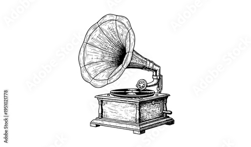 Vintage gramophone hand drawn sketch phonograph vector illustration