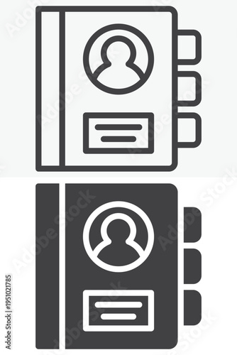 Address phone book icon set in line, outline and solid style. Phone book icon represents contacts and directory. Editable stroke vector sign symbol.