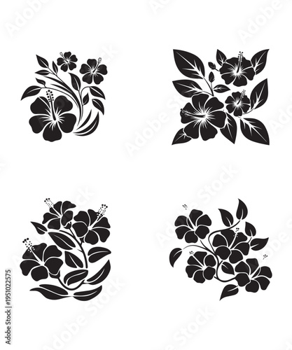 Elegant Hibiscus Floral Silhouette Vector Art Collection for Tropical Design Projects.