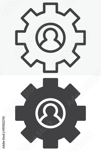 User settings gear icon set in line, outline and solid style. Settings icon represents personal configuration and control. Editable stroke vector sign symbol.