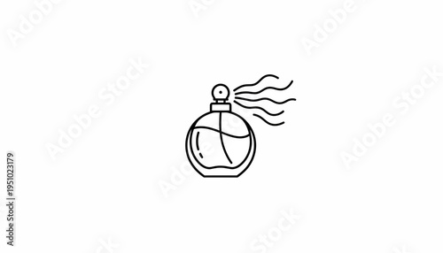 Perfume Bottle Icon Spraying Fragrance Waves, Minimalist Line Art