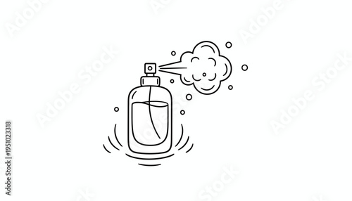 Perfume Bottle Spraying Mist, Fresh Fragrance, Elegant Design, Isolated on White