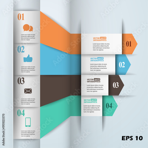 4-Step Modern Segmented Horizontal Flow Infographic Template. Vector Illustration of Colorful Parallel Banners with Integrated Vertical Cutouts