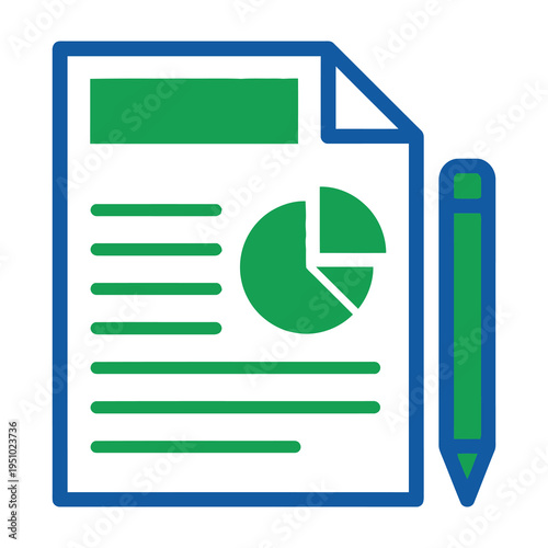 Document with pie chart and pen icon for business data analysis