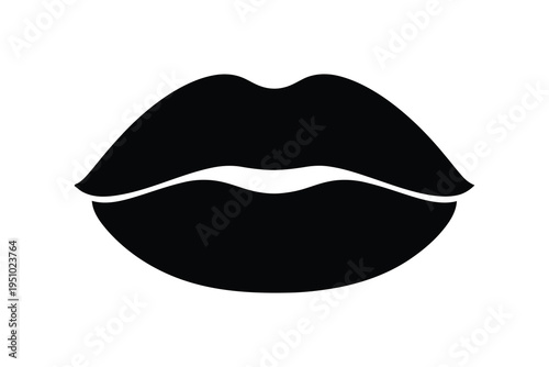 A black silhouette of a pair of lips on a white background, symbolizing beauty, fashion, and expression.