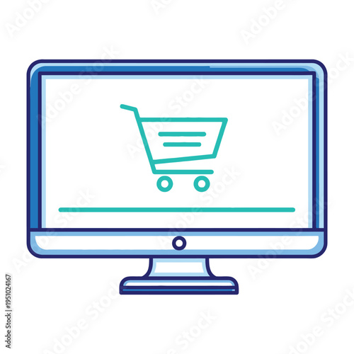 Shopping cart on computer screen icon