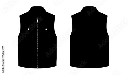 Black zip-up vest jacket vector template with front and back views