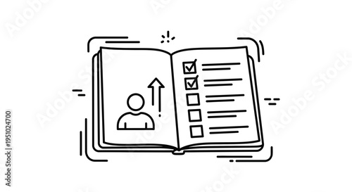 Open Book with Checklist and Person Icon Showing Growth and Progress