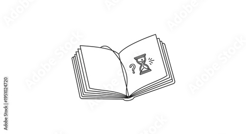 Open Book with Hourglass and Question Mark Icon: Time Management Concept