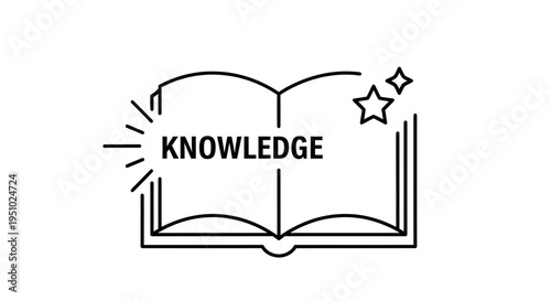 Open Book with "Knowledge" text and Shining Stars Icon