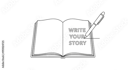 Open Book with Pen Writing "Write Your Story" - Creative Writing and Storytelling Concept