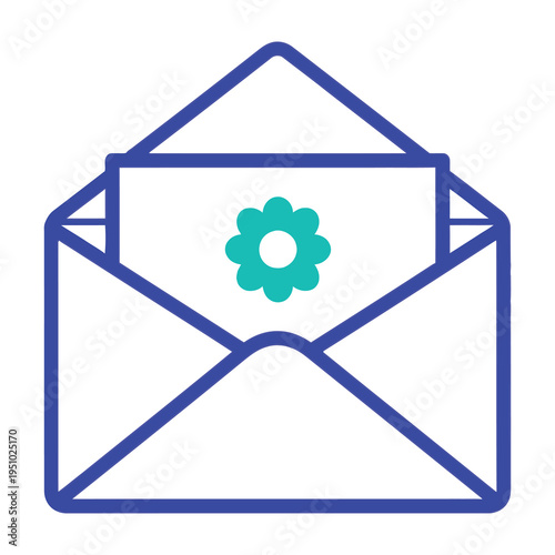 Open blue envelope with green flower inside