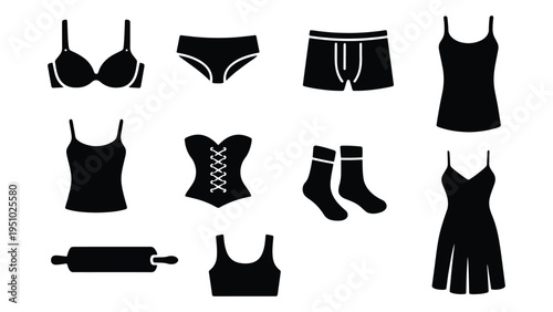 Women Clothing Icons Set – Lingerie, Dress and Apparel Fashion Illustration